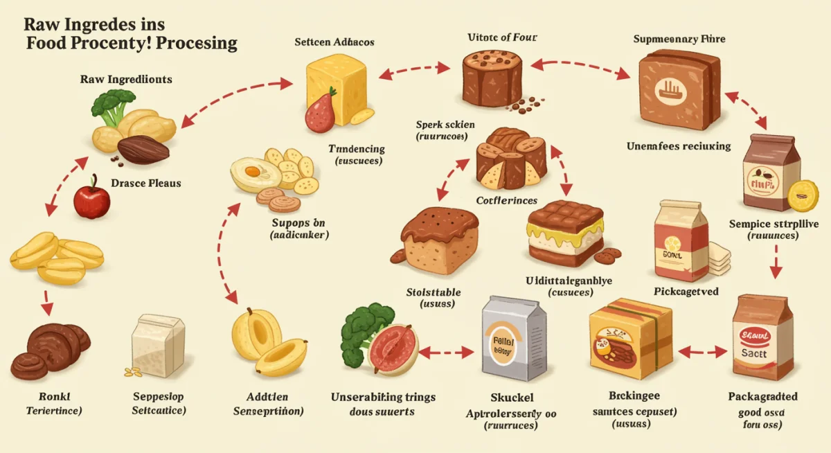 Flowchart illustrating the stages of food processing and potential nutrient changes.