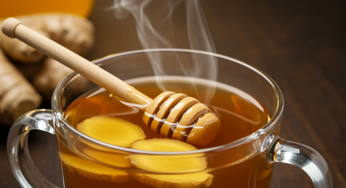 Warm ginger tea with fresh ginger slices for headache remedy