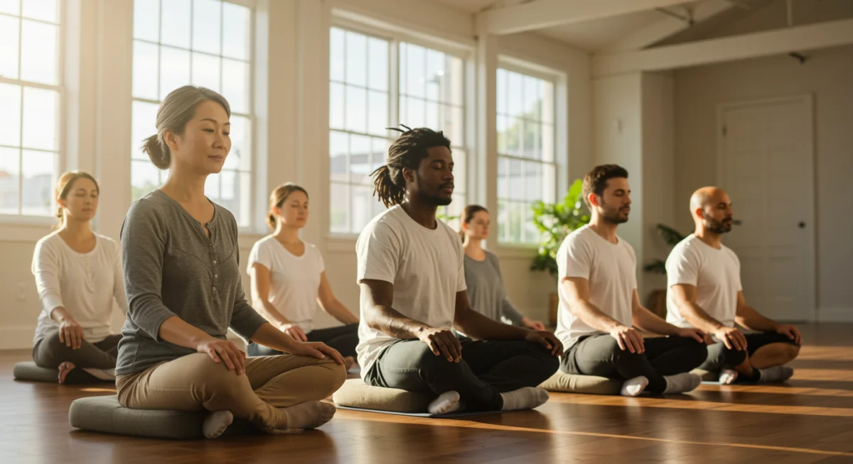 Group practicing affirmations and meditation together