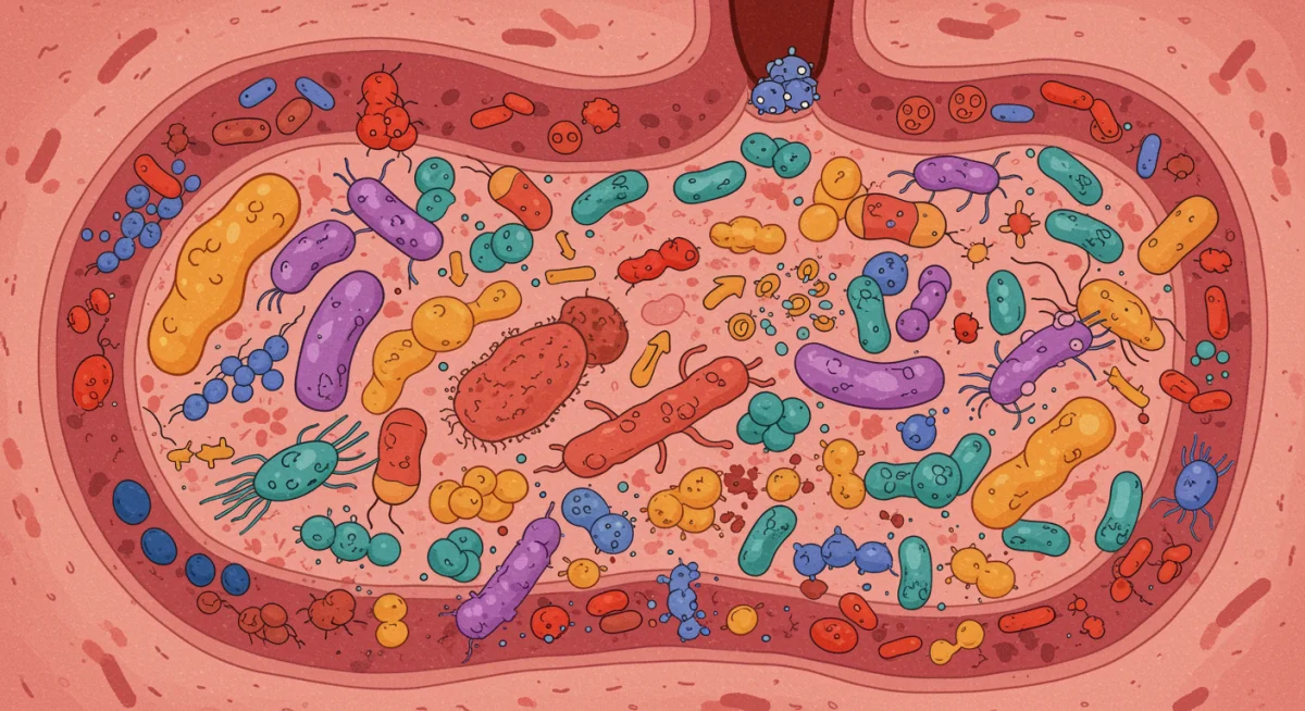 Illustration of a healthy gut microbiome for improved digestion.