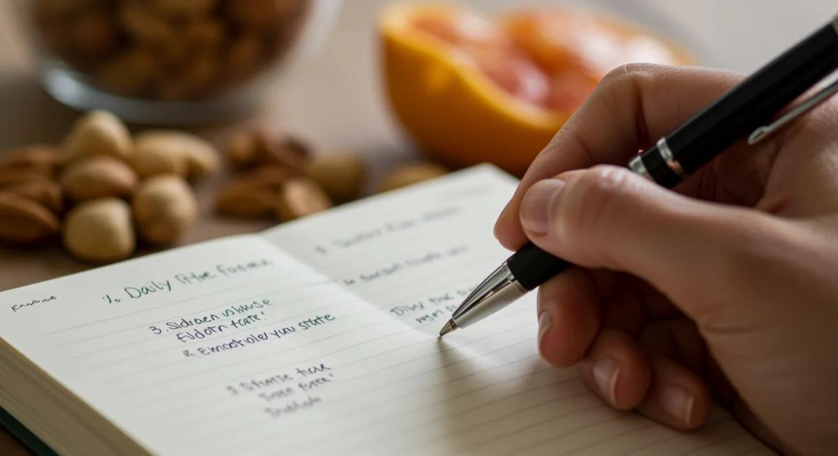 Person journaling about their emotions and food choices, a key step in understanding craving triggers.
