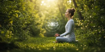 Serene person meditating outdoors, embodying spiritual wellness in 2025.