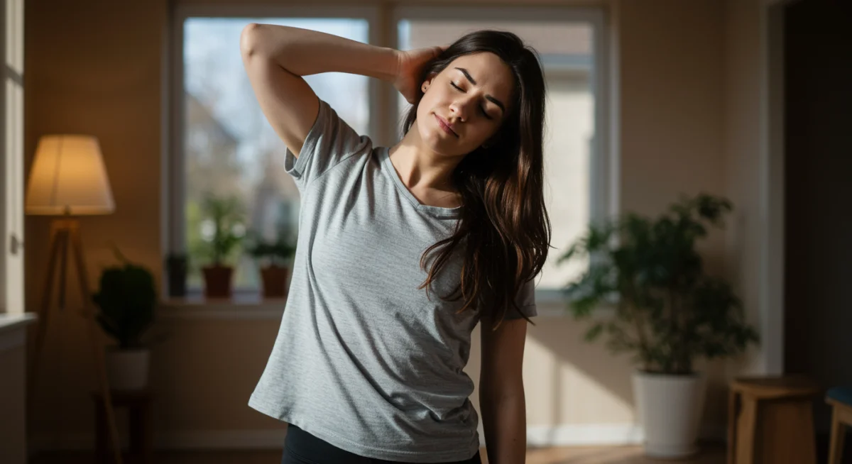 Person performing neck stretches to alleviate headache tension