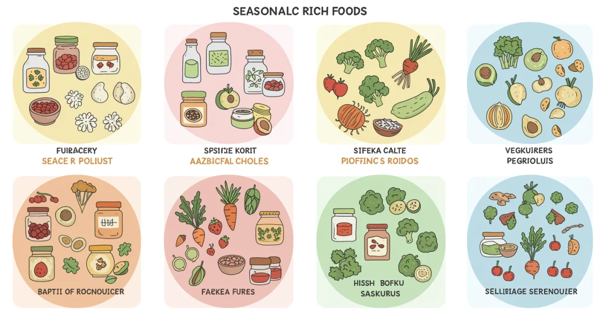 Infographic showing seasonal probiotic food availability