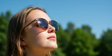 Person wearing sunglasses enjoying a sunny summer day, symbolizing natural eye protection.