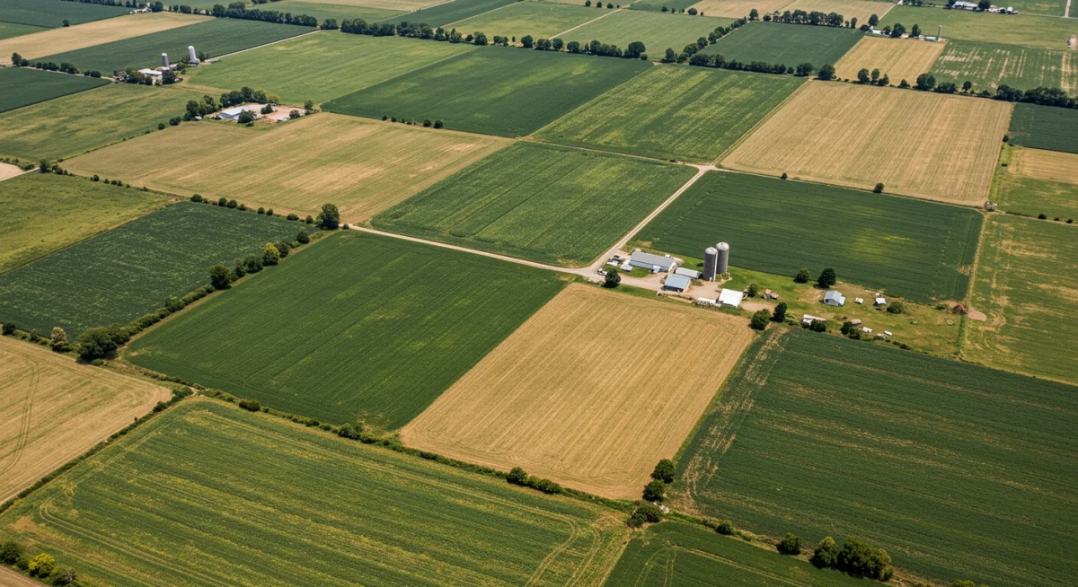 Aerial view of diverse US agricultural fields supporting local farms.