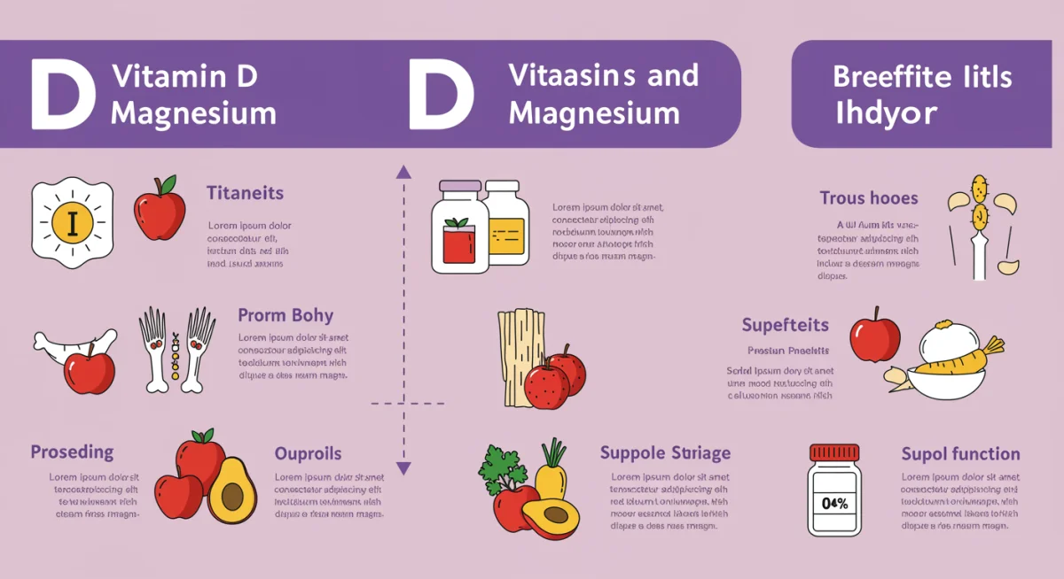 Infographic detailing benefits and food sources for Vitamin D and Magnesium for US adults.