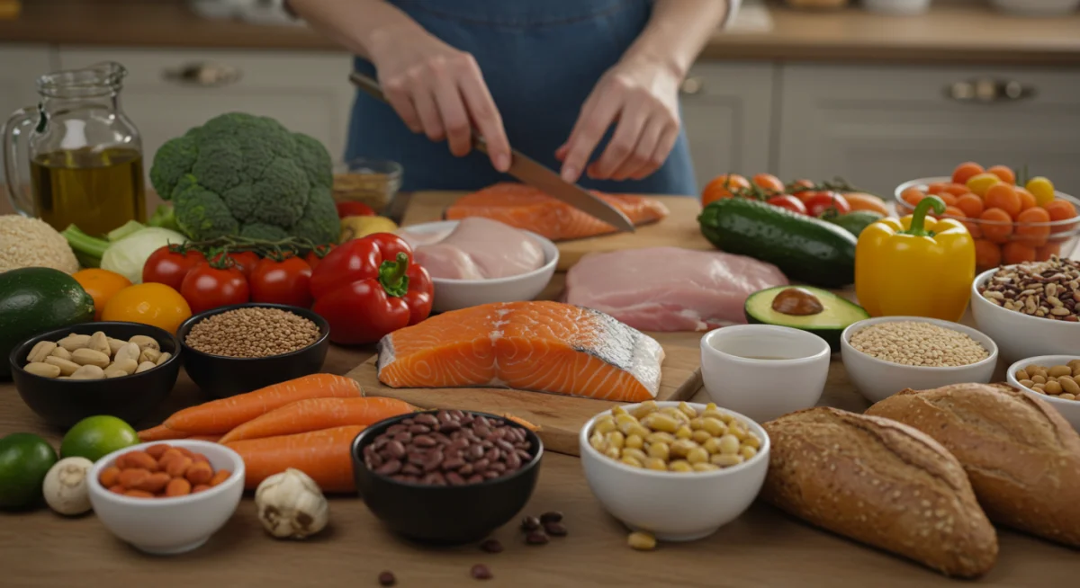 Kitchen counter with whole food ingredients for sugar reduction