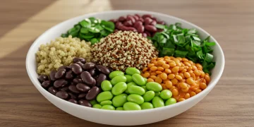 Colorful bowl of diverse plant-based protein sources for healthy eating