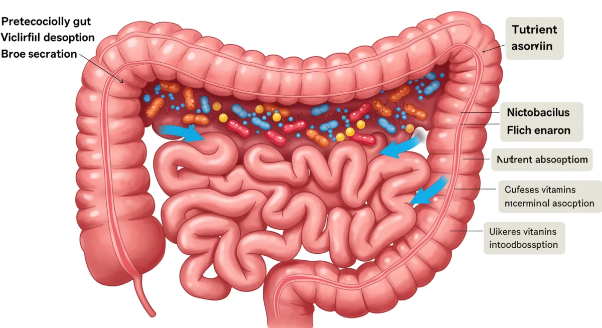 Illustration of a healthy gut microbiome and its function