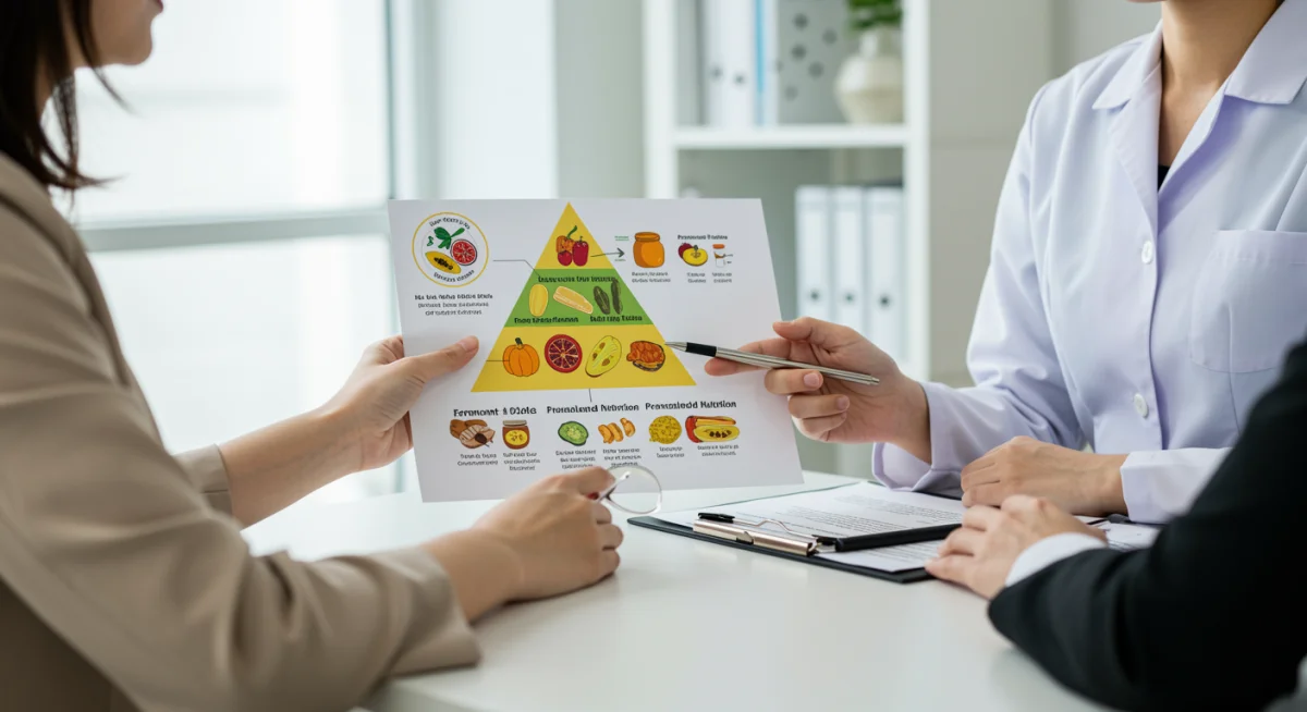 Holistic nutritionist explaining dietary plan for gut health