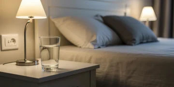 Serene bedroom with soft light, symbolizing natural sleep and wellness.