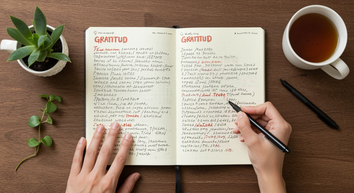 Hand writing in a gratitude journal, a core practice for spiritual well-being