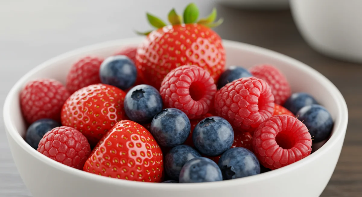Bowl of fresh mixed berries, highlighting their rich antioxidant content and vibrant colors.