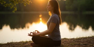 Woman meditating outdoors at sunrise for spiritual grounding