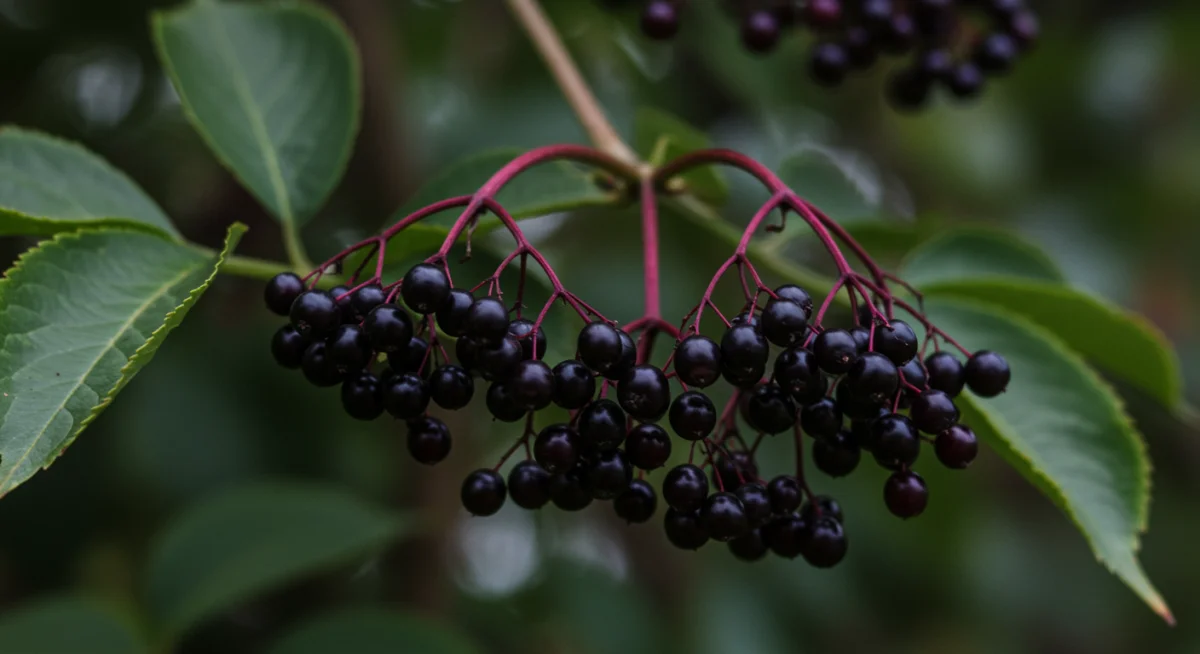 Fresh elderberries on a branch, symbolizing natural immune support.