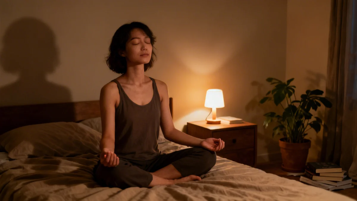 Person meditating before bed for a calming evening routine and better sleep